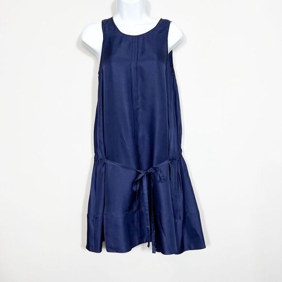 RAG & BONE Dress Navy Blue Drop Waist Silk Midi Sleeveless Womens XS - Picture 3 of 12